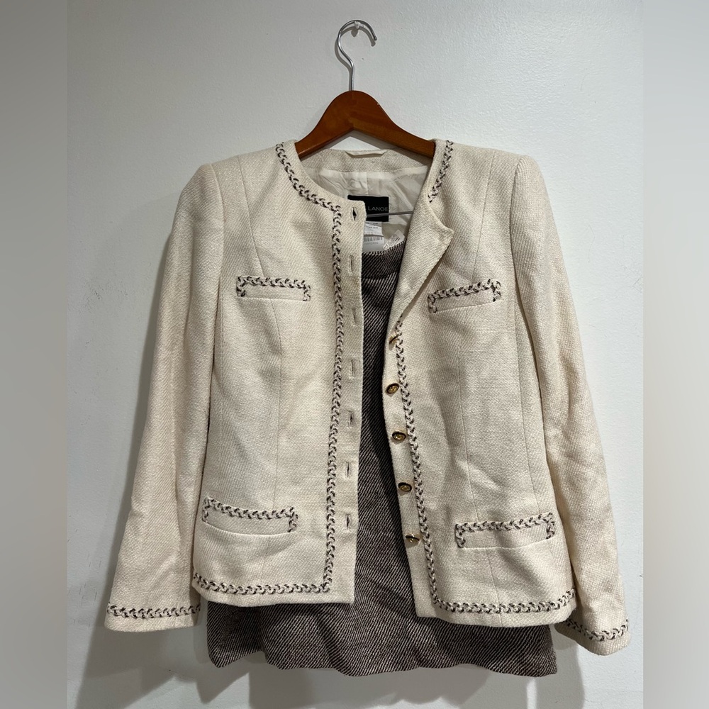RENA LANGE Cream Tweed Blazer & Skirt Set – Size 8